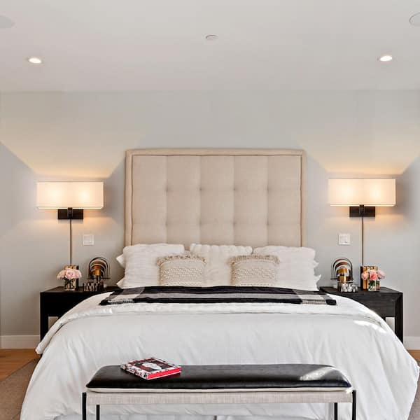 2-Light Oil-Rubbed Bronze Finish Hardwired and Plug in Wall Sconce with Linen Shade