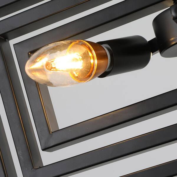 15.7 in. 3-Light Black Farmhouse Rustic Rectangle Semi Flush Mount Ceiling Light