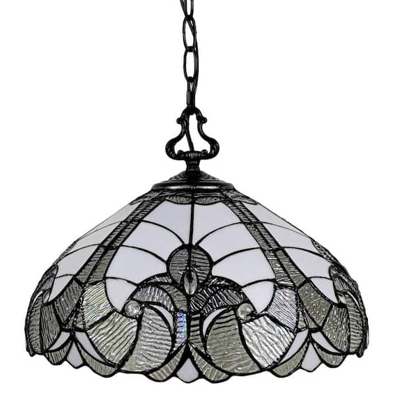 16 in. 2-Light Tiffany Style White Hanging Pendant Lamp