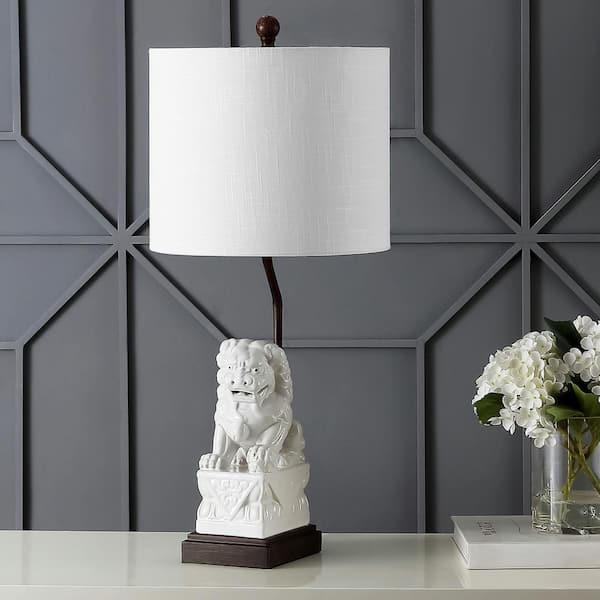 Guardian Lion 27.5 in. White Ceramic Classic Modern LED Table Lamp