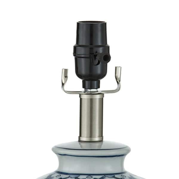 Sacramento 25 in. Blue/White Ceramic Table Lamp, Traditional Chinoiserie Bedside Lamp