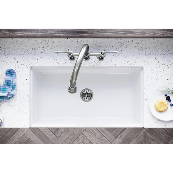 Burnham White Fireclay 33 in. Single Bowl Farmhouse Apron Kitchen Sink