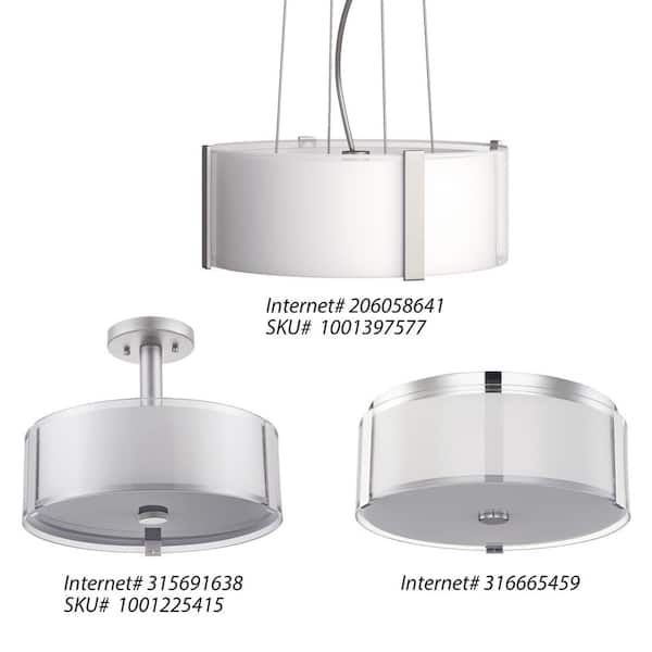Bourland 14 in. 3-Light Polished Chrome Semi-Flush Mount Ceiling Light Fixture with White and Clear Glass Double Shade