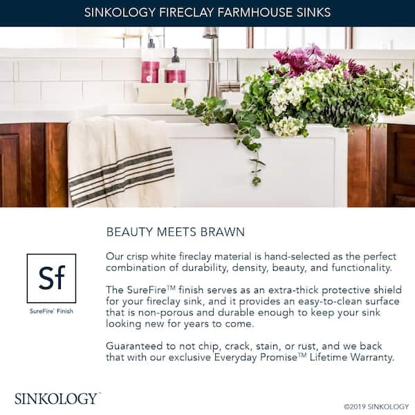 Josephine 34 in. 3-Hole Quick-Fit Drop-In Farmhouse Single Bowl Crisp White Fireclay Kitchen Sink