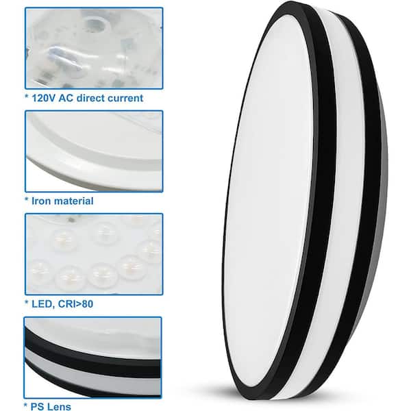 13 in. Matte Black LED Flush Mount 3000K Warm White Convertible Ceiling Light Fixture