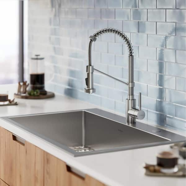 Loften Stainless Steel 33in. Single Bowl Drop-in / Undermount Kitchen Sink with Stainless Steel Pull Down Faucet