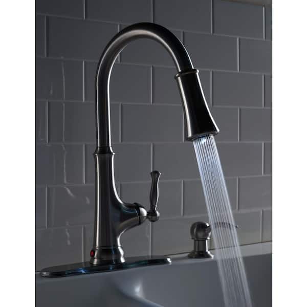 Touchless LED Single-Handle Pull-Down Sprayer Kitchen Faucet with Soap Dispenser in Stainless Steel