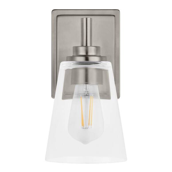 Wakefield 5.25 in. 1-Light Brushed Nickel Modern Wall Sconce with Clear Glass Shade