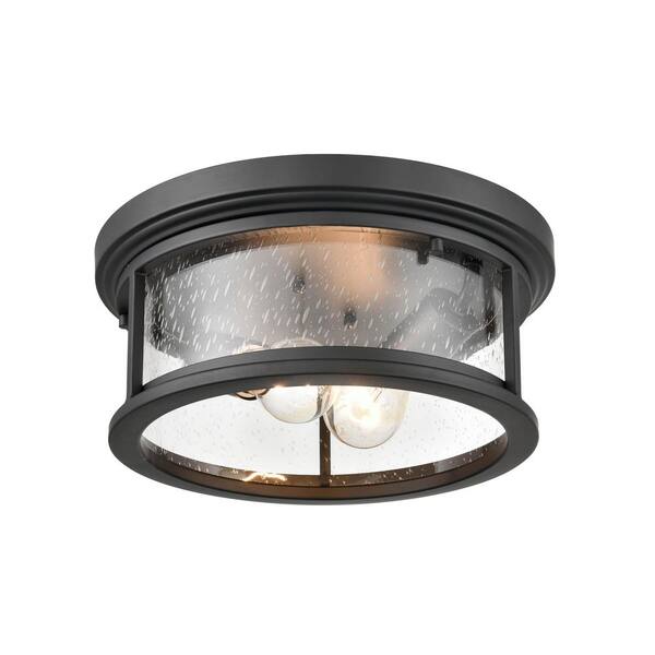 Bresley 2-Light 12 in. Powder Coat Black Hardwired Outdoor Flush Mount Light (1-Pack)