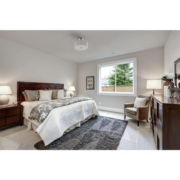 Inspire Collection 13 in. Brushed Nickel LED Bedroom Semi-Flush Ceiling Mount with White Linen Shade