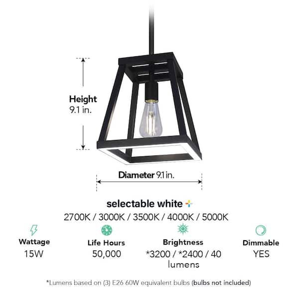 Katalyst 60-Watt 1-Light Matte Black Modern Adjustable CCT and 3-Light Modes Integrated LED Pendant Light