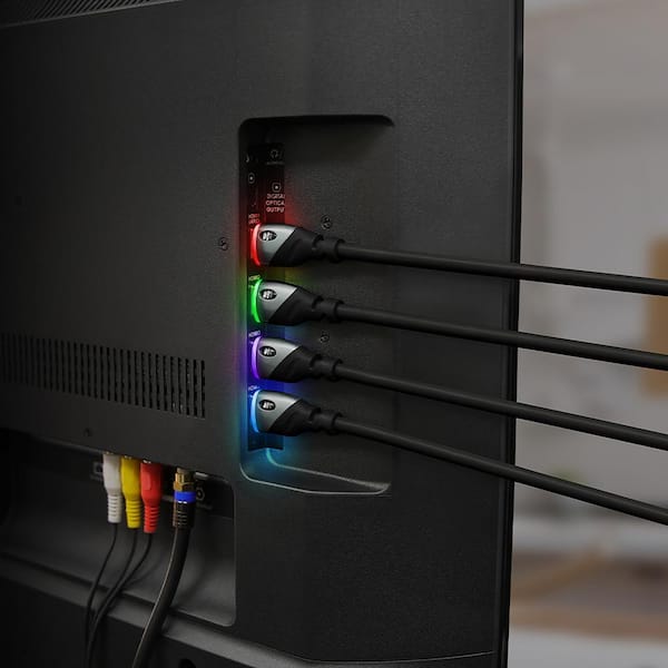 6 ft. H Speed 4K Hdr Hdmi Cable with Built-in Blue/Red Led Light, Gaming, Video, and Computer (2-Pack)