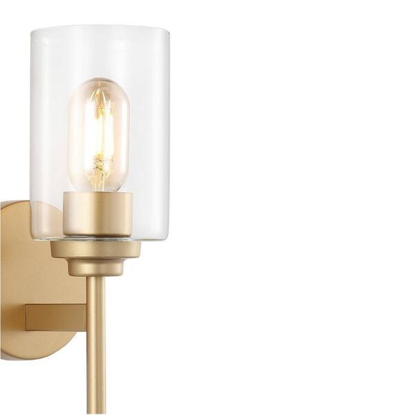 Juno 13 in. 1-Light Brass Gold Farmhouse Industrial Iron Cylinder LED Wall Sconce Vanity Light