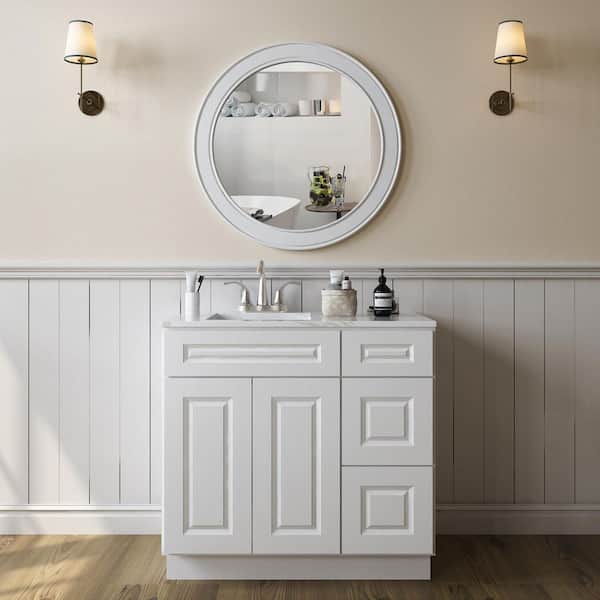 36-in W X 21-in D X 34.5-in H in Shaker White Plywood Ready to Assemble Floor Vanity Sink Base Kitchen Cabinet