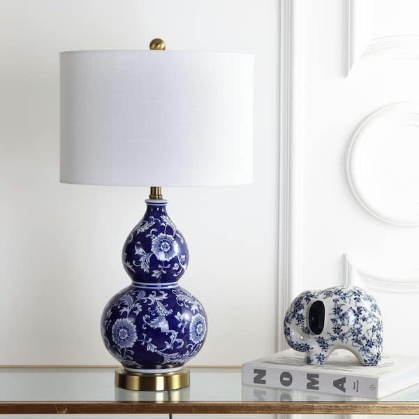 Lee 27 in. H Blue/White Ceramic Chinoiserie Table Lamp