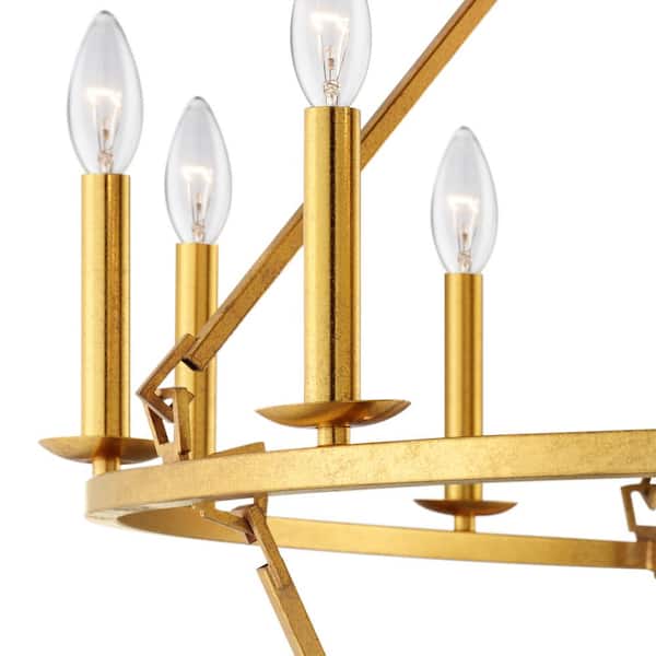 20-Light 40 in. Distressed Gold 2-Tier Wagon Wheel Chandelier