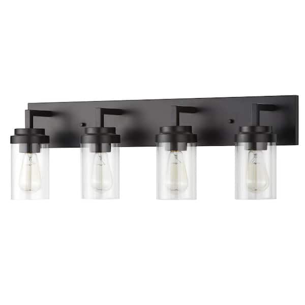 30 in. 4-Light Black Vanity Light with Clear Glass Shade