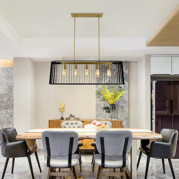 Madison 5 -Light Kitchen Island Rectangle Chandelier with Wrought Iron Accents