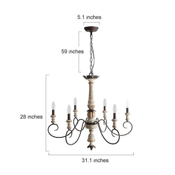 Farmhouse Antique Wood Candlestick Island Chandelier, Classic 6-Light Rustic Rusty Bronze Light with Imitation Gold Leaf