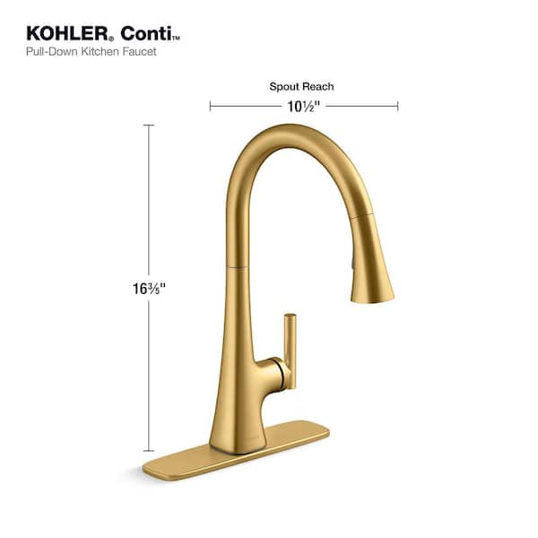 Conti Single Handle Pull Down Sprayer Kitchen Faucet in Vibrant Brushed Moderne Brass