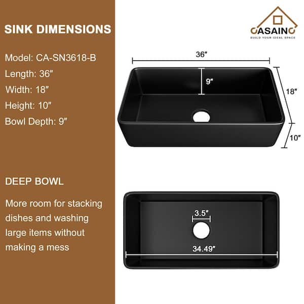 Fireclay 36 in. Single Bowl Farmhouse Apron Kitchen Sink with Grid and Strainers in Matte Black With cUPC Certified