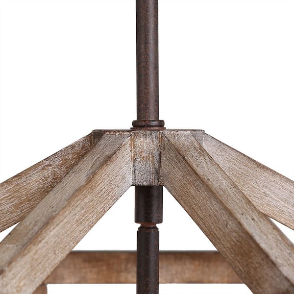 Rustic Drum Bronze Wood Semi-Flush Mount, Industrial Geometric 3-Light Farmhouse Candlestick Antique Ceiling Lighting