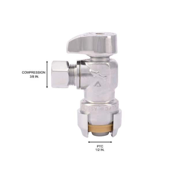 1/2 in. Push-to-Connect x 3/8 in. OD Compression Chrome-Plated Brass Quarter-Turn Angle Stop Valve Pro Pack (4-Pack)