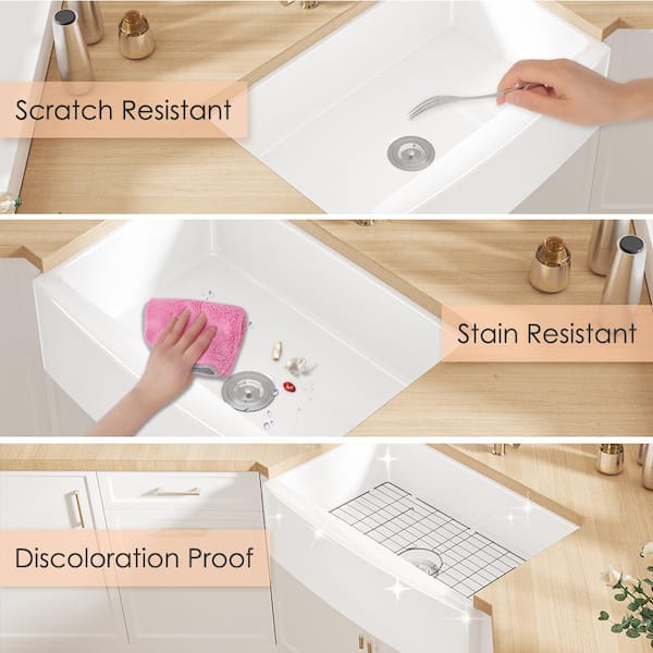 Denbigh Crisp White Ceramic 21 in. Single Bowl Farmhouse Apron Kitchen Sink with Bottom Grid and Pop-up Drain