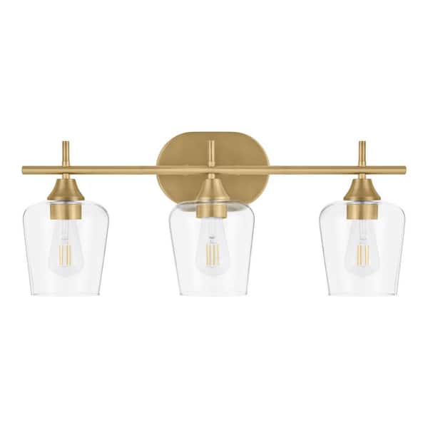 Pavlen 24 in. 3-Lights Antique Brass Vanity Light with Clear Glass Shades