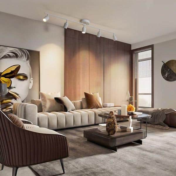 4 ft. 5-Bulb 2450 Lumens Sand White Integrated LED Track Light Kit, Fixed Rail with Rotating Heads, 3000K