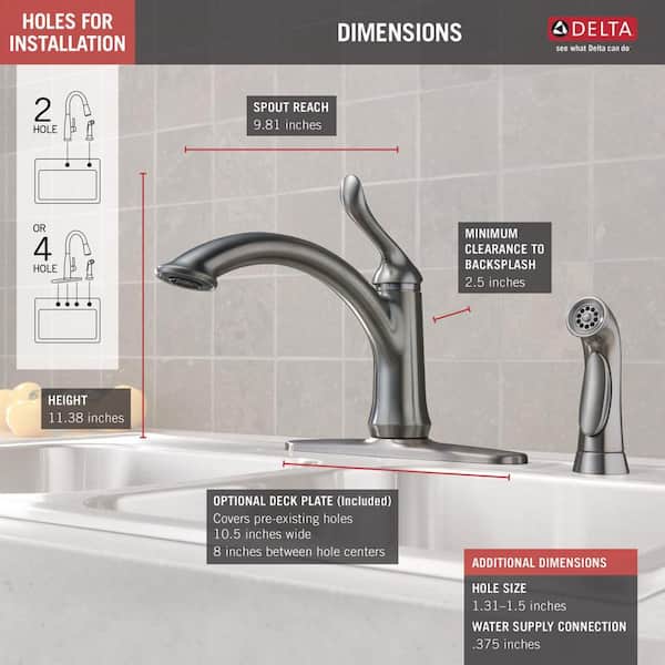 Linden Single-Handle Standard Kitchen Faucet with Side Sprayer in Arctic Stainless