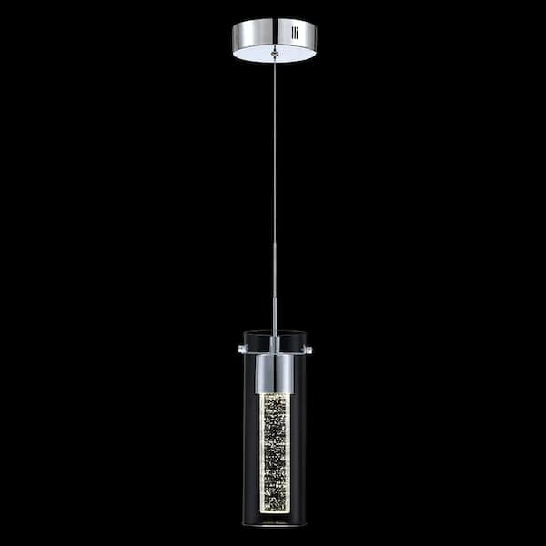 8-Watt Integrated LED Chrome Pendant with Crystal Bubble Glass Shade