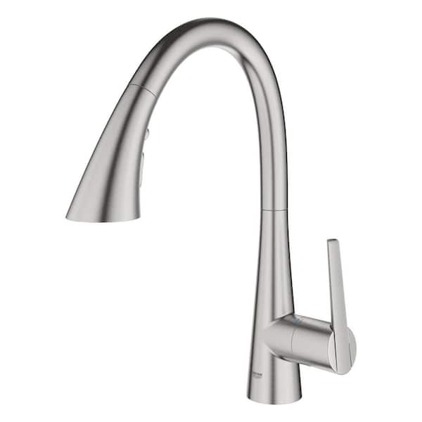 Zedra Single-Handle Pull-Out Sprayer Kitchen Faucet with Swivel Spout in SuperSteel Infinity Finish