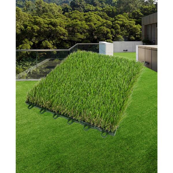 1 ft. x 1 ft. Green Artificial Grass Tile (9-Pack/Box)