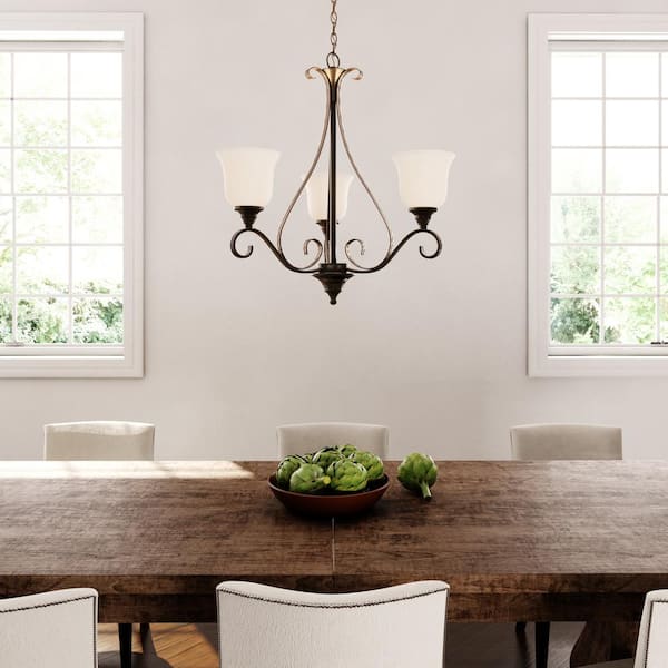 Westwood 3-Light Oil Rubbed Bronze Chandelier with Frosted White Glass Shades