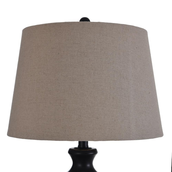 28 in. Bronze Table Lamp with Natural Linen Hardback Fabric Shade