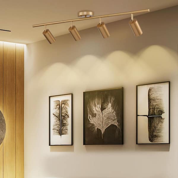 Retta 3 ft. 4-Light Gold Modern Track Light Kit with Fixed Track GU10 Bulb, Lighting Kit with Gimbal Head (1-Pack)