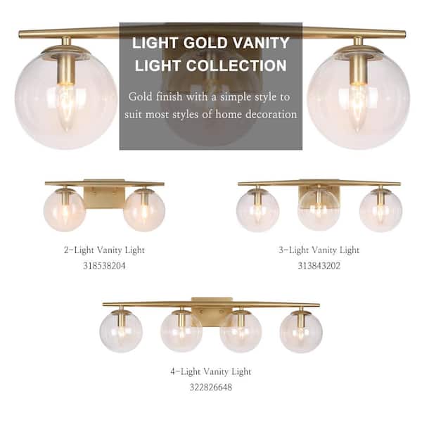 Modern Gold Bathroom Vanity Light, 3-Light Farmhouse Brass Wall Sconce with Clear Globe Glass Shades