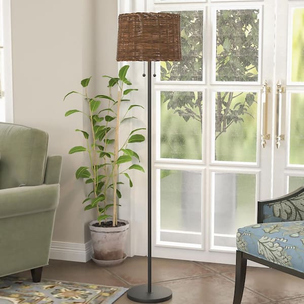 Heideman 62 .5 in Black Floor Lamp with Natural Color Rattan Lampshade Zipper Switch