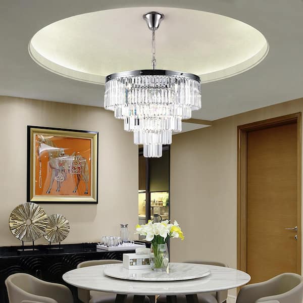 Annapolis 12-Light Chrome/Clear Unique Tiered Chandelier with Crystal Accents