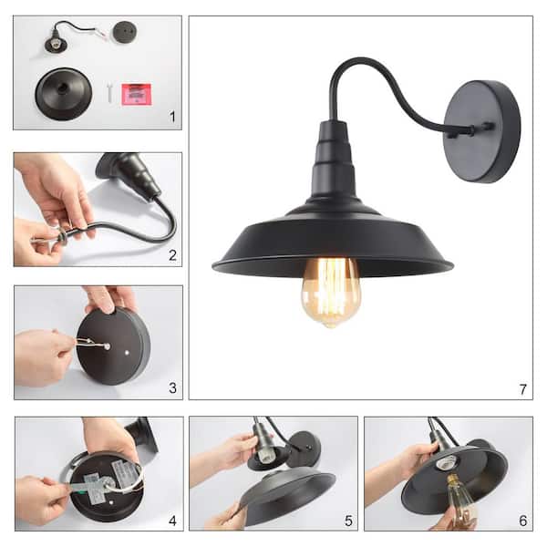 1-Light Black Industrial Classic Wall Sconce Barn Light Farmhouse Gooseneck Barn Vanity Wall Lamp