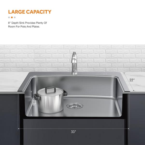 All in-One 33 in. Drop-in Single Bowl 20 Gauge Stainless Kitchen Sink with Pull-Out Faucet