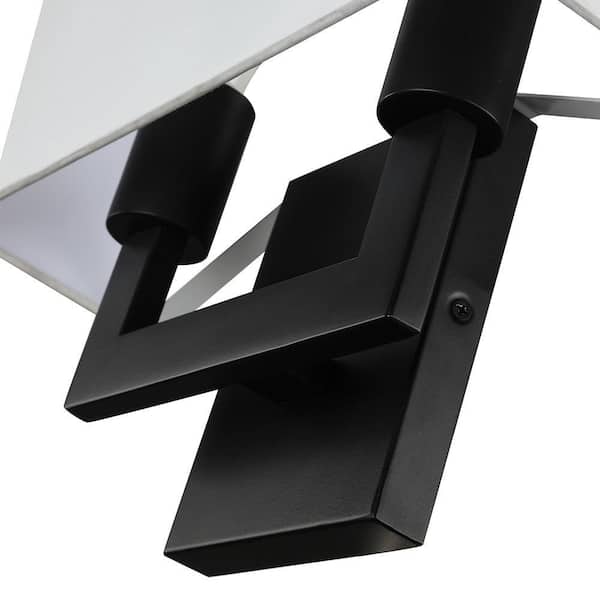 Celina 13 in. 2-Light Black Wall Sconce Light With White Fabric Shade