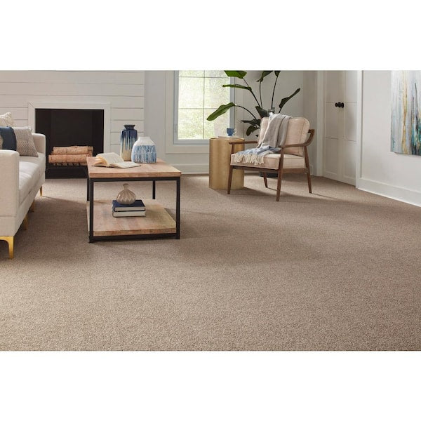 Still in Love II Lifetime Beige 54 oz. Blend Texture Installed Carpet
