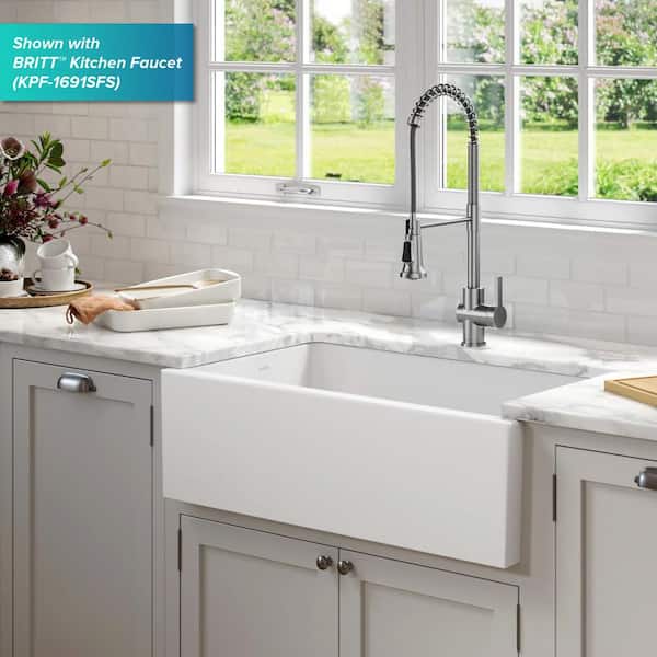 Turino Matte White Fireclay 33 in. Single Bowl Farmhouse Apron Kitchen Sink