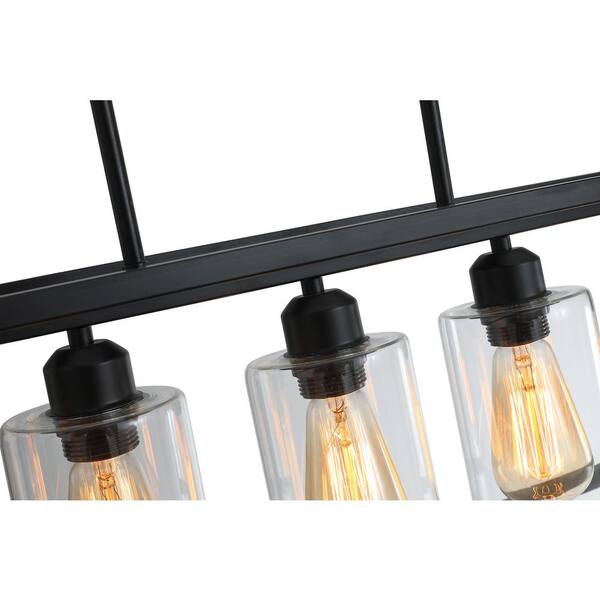 5-Light Black Kitchen Island Statement Square Chandelier Modern with Glass Shade Hanging Light Fixture