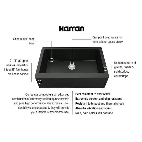 Farmhouse/Apron-Front Quartz Composite 34 in. Single Bowl Kitchen Sink in Black