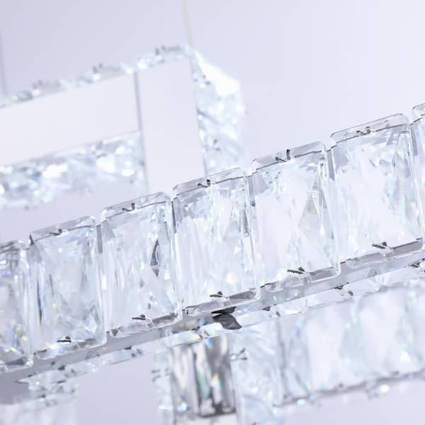 Jefferson 3- Light Clear/Chrome Unique Geometric Integrated LED Chandelier with Crystal Accents