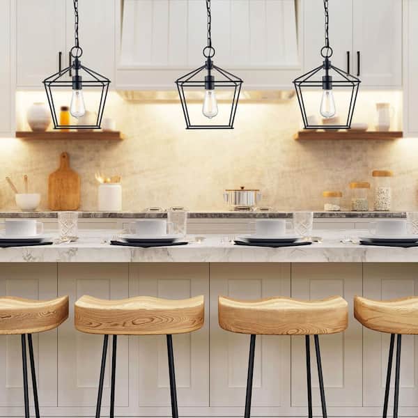 10 in. 1-Light Black Farmhouse Pendant Light Fixture with Caged Metal Shade