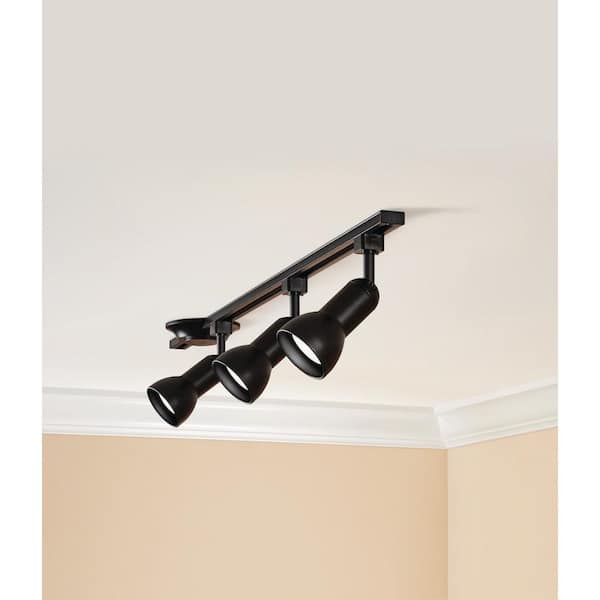 4 ft. 3-Light Black Linear Track Lighting Kit with R20/PAR20 Medium Step Heads